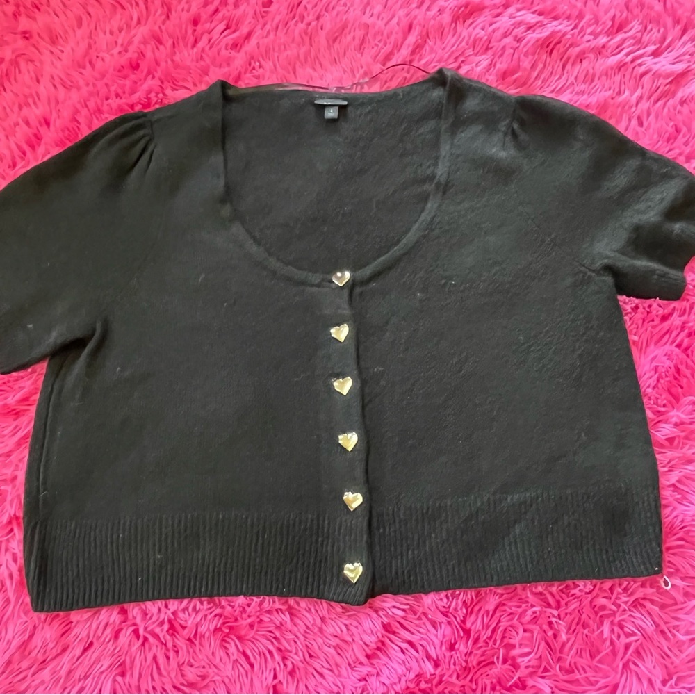 Torrid 4 Black Vegan Cashmere Heart Button Up Cropped Cardigan Sweater